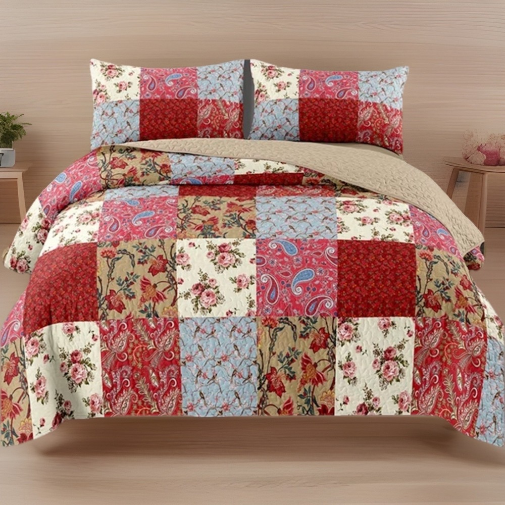 3-Piece Country Floral Paisley Red King Red, Blue, Khaki, Tan, Multi-color - Picture 3 of 5